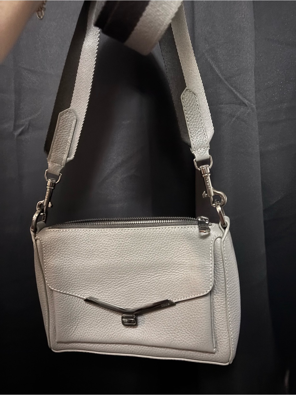 Botkier Light Gray Pebbled Leather Crossbody Bag with Wide Strap